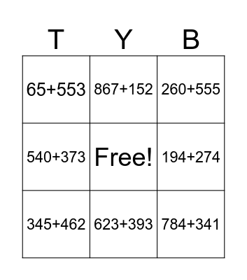 G2 3-4 Addition with Regrouping Tens Bingo Card