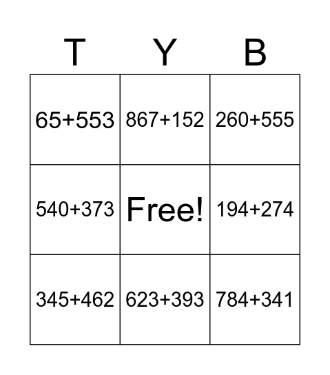 G2 3-4 Addition with Regrouping Tens Bingo Card