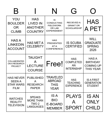 BIO GSA Bingo Card