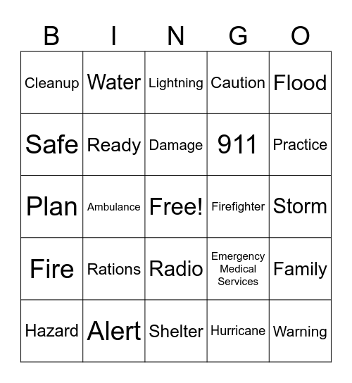 Disaster Preparedness Bingo Card