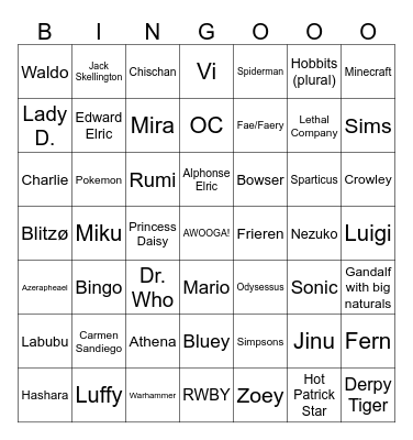 Cosplay Bingo Card