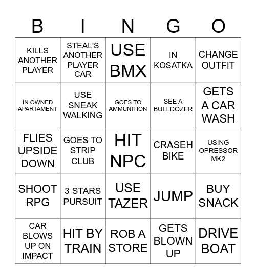 GTA BINGO 2 Bingo Card
