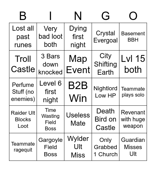 Elden Ring Nightreign Bingo Card