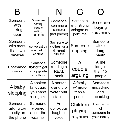 Airport Bingo Card
