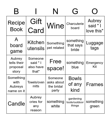 Aubrey's Shower Gift Bingo! Bingo Card