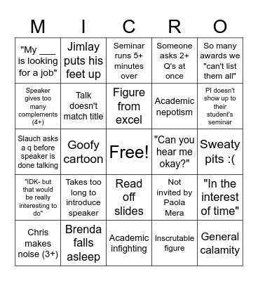 Micro Seminar Bingo Card