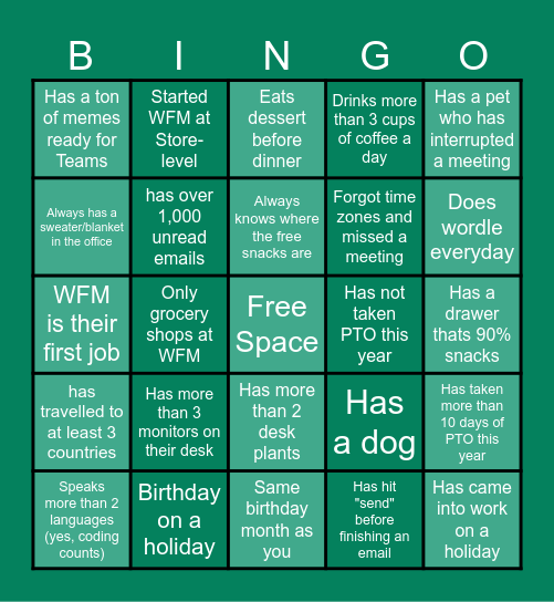 Data Ops: Get to Know you! Bingo Card
