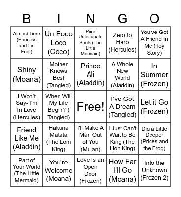 Disney Bingo Card