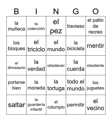 Autentico 4A vocabulario Bingo Card