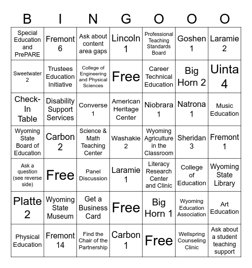District Residency Connections Fair Bingo Card