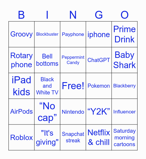 Generations in Play Bingo Card