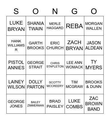 COUNTRY ARTISTS /BANDS Bingo Card