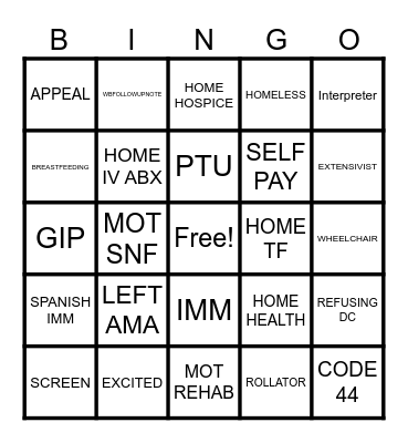 Case Management Bingo Card