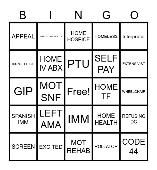 Case Management Bingo Card