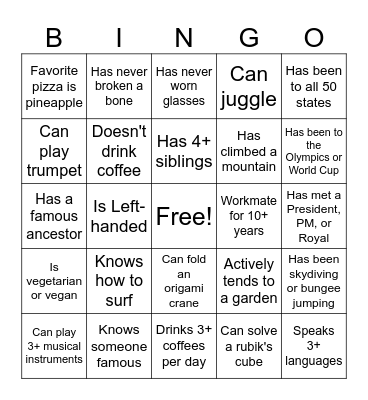 Get-to-Know-You Bingo! Bingo Card