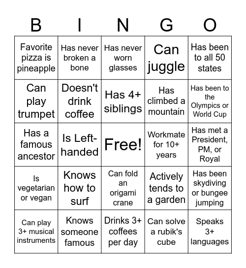 Get-to-Know-You Bingo! Bingo Card