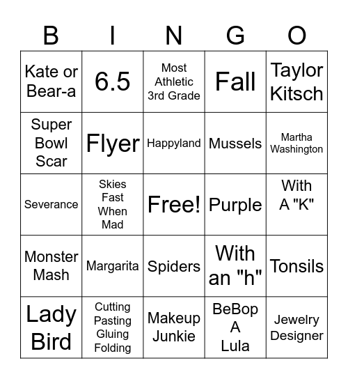 Sarah's Birthday Bingo Card