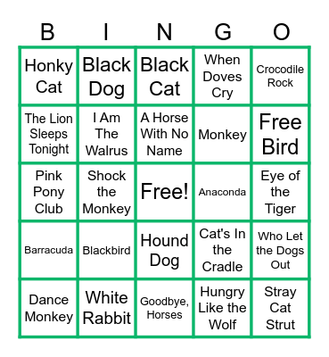 🐈‍⬛🫏🦅🐦🐕‍🦺MUSIC BINGO at the Ann Arbor Eagles!  Animal Songs! 🫎🐧🐥🐩🐈 Bingo Card