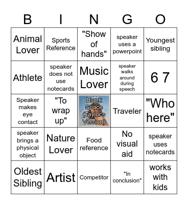 VSI Speech Bingo Card