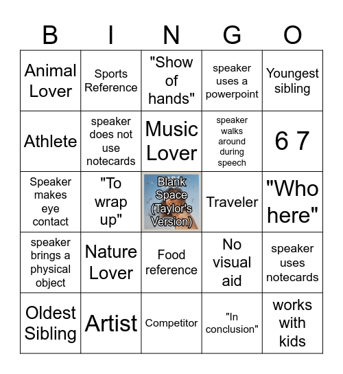 VSI Speech Bingo Card
