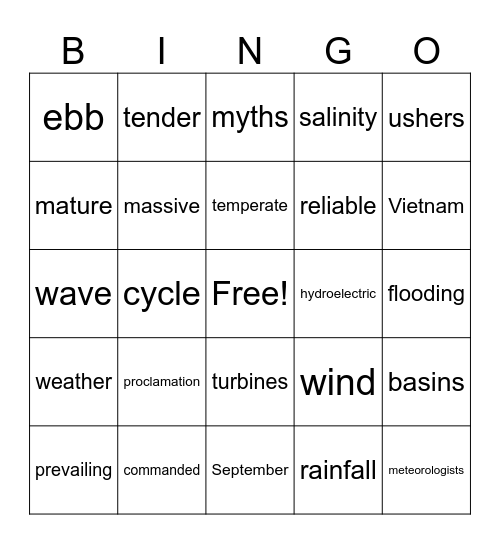 MONSOON Bingo Card