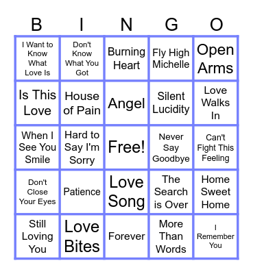 MUSIC BINGO at the Ann Arbor Eagles!  Hair Band Ballads! 🤘🎸🎤 Bingo Card
