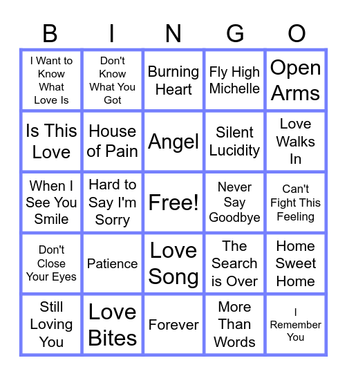 MUSIC BINGO at the Ann Arbor Eagles!  Hair Band Ballads! 🤘🎸🎤 Bingo Card