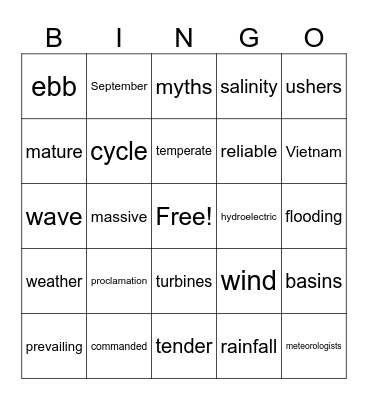 MONSOON Bingo Card