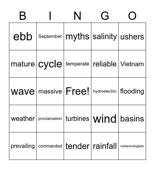 MONSOON Bingo Card