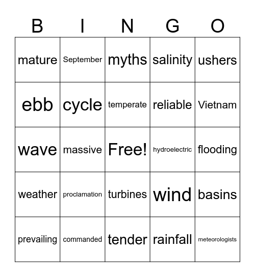 MONSOON Bingo Card