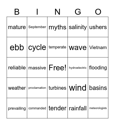 MONSOON Bingo Card