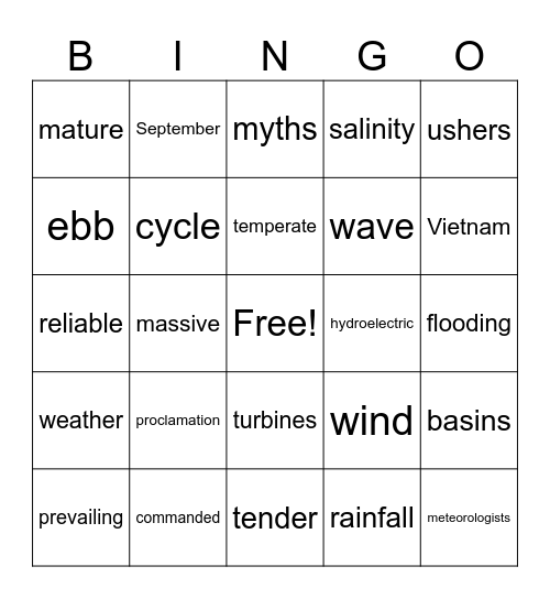 MONSOON Bingo Card