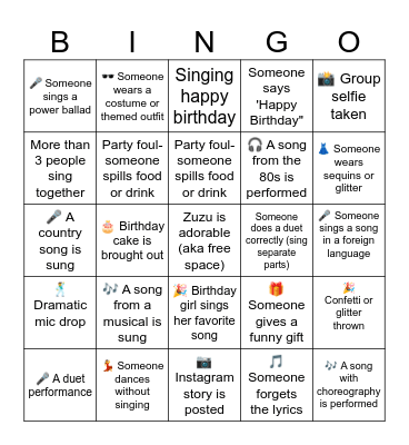 Kimberly's Birthday Bingo Card