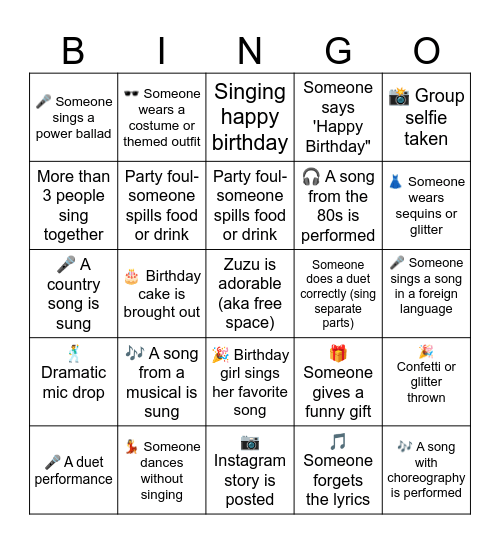 Kimberly's Birthday Bingo Card