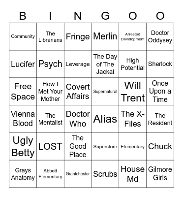 TV Show Bingo! Bingo Card
