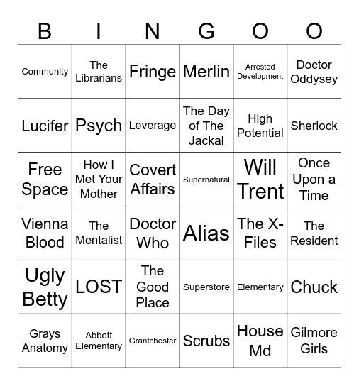 TV Show Bingo! Bingo Card