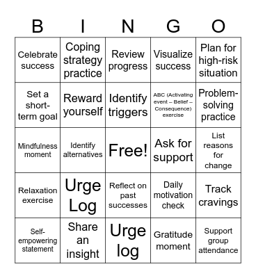 SMART Recovery Bingo Card