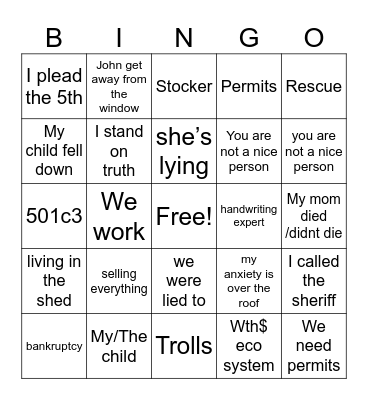 My Bingo fell down Bingo Card