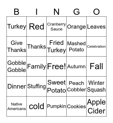 Thanksgiving Bingo Card