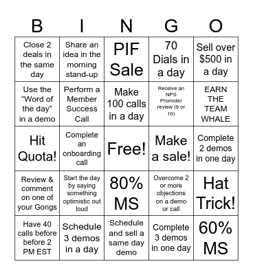 Rainmaker Bingo Card