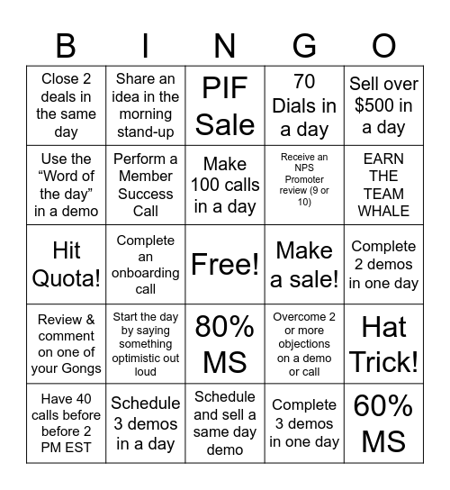 Rainmaker Bingo Card