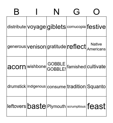 HAPPY THANKSGIVING Bingo Card