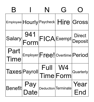 Payroll Bingo Card