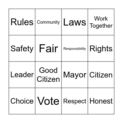 Rule and Laws Bingo Card