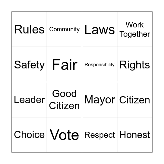 Rule and Laws Bingo Card