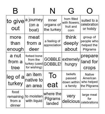 HAPPY THANKSGIVING Bingo Card