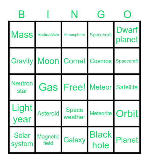 Space Bingo Card