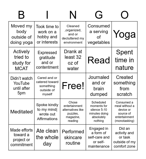 DAILY HABIT Bingo Card
