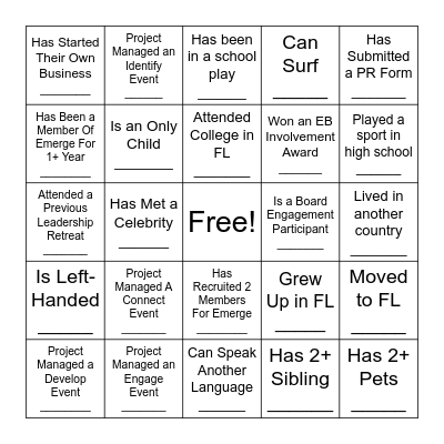 Find Someone Who Bingo Card