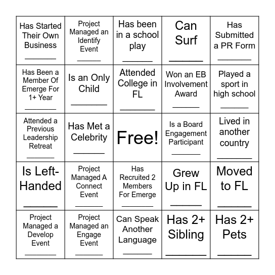 Find Someone Who Bingo Card